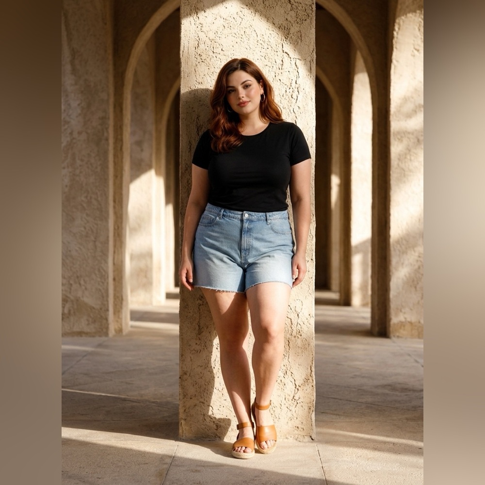 Plus size Denim Long Shorts Womens plus Size 30 Blue Mid-Rise Relaxed - Picture 7 of 7